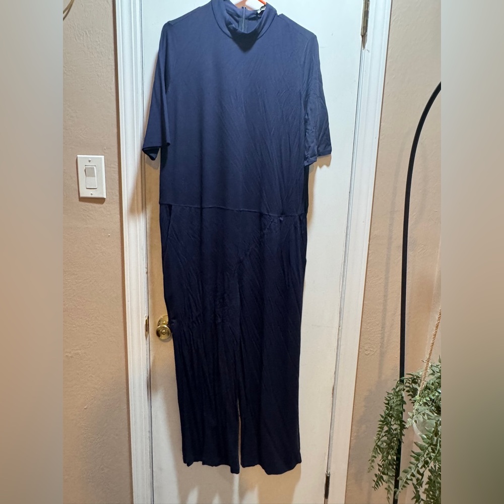 NWT Eileen Fisher Mock Turtleneck Jumpsuit in Midnight Blue Size L